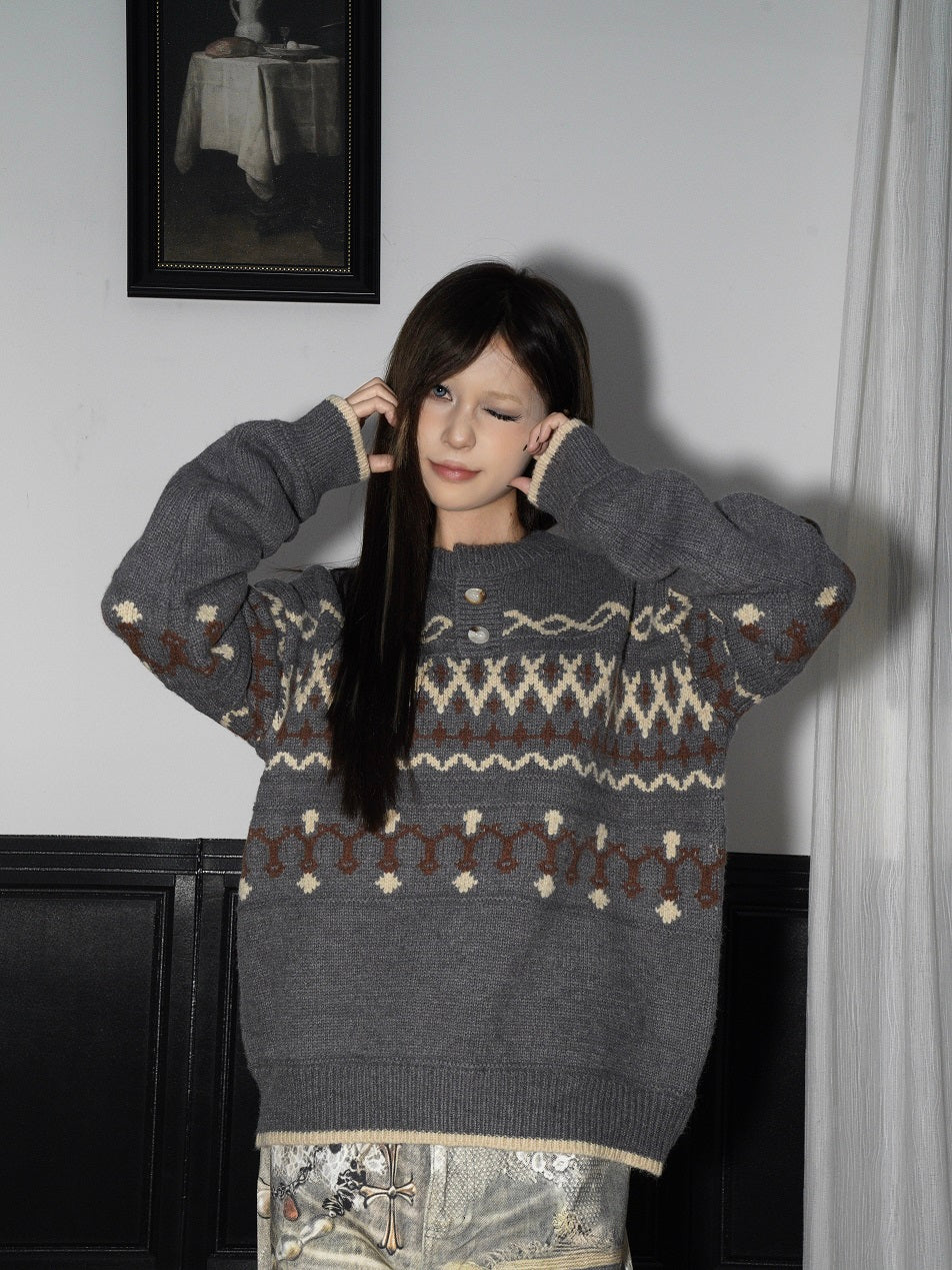 Fair Isle Pattern Knit Sweater WN22213