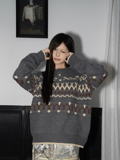 Fair Isle Pattern Knit Sweater WN22213
