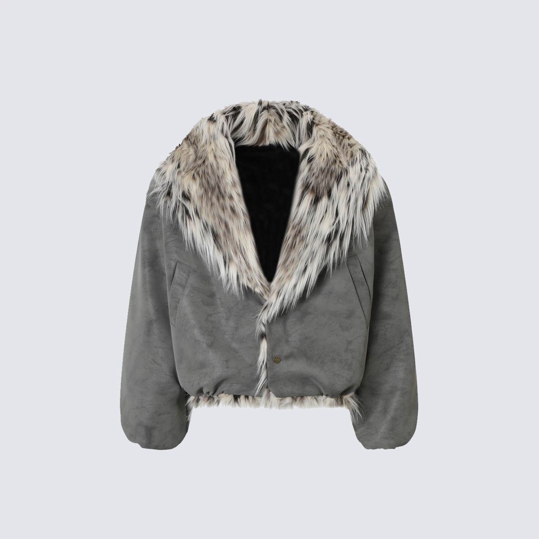 Fake Fur Collar V-Neck Short Puffer Jacket WN27869