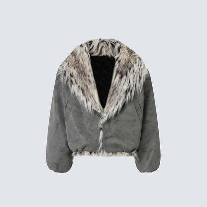 Fake Fur Collar V-Neck Short Puffer Jacket WN27869