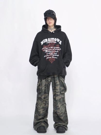 Washed Cross Print Hoodie WN8382