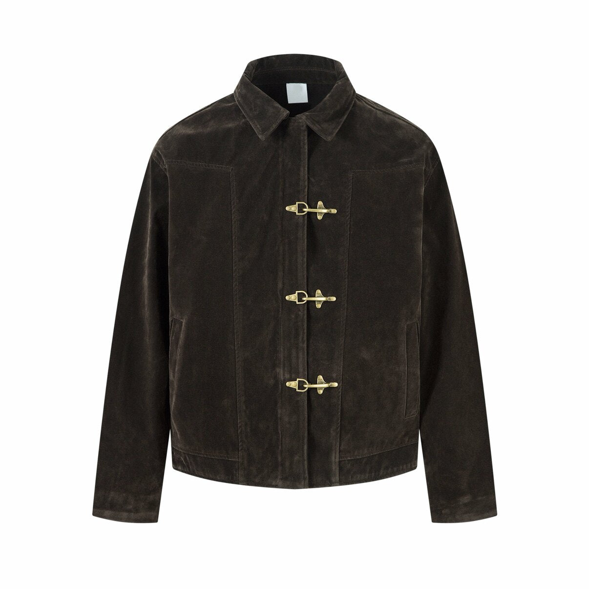 Washed Metal Buckle Button Suede Jacket WN24480