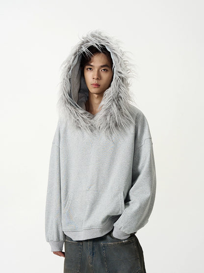 Fake Fur Collar Oversize Hoodie  WN9506