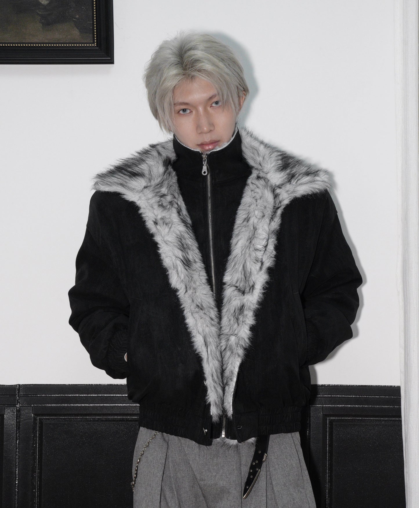 Double-Layer Fake Fur Standing-Collar Short Padded Jacket WN22186