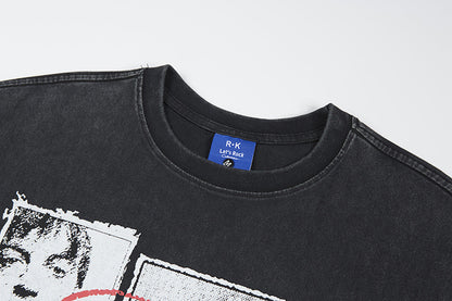 Graphic Print Wash Damage Cotton Short Sleeve T-Shirt WN25645