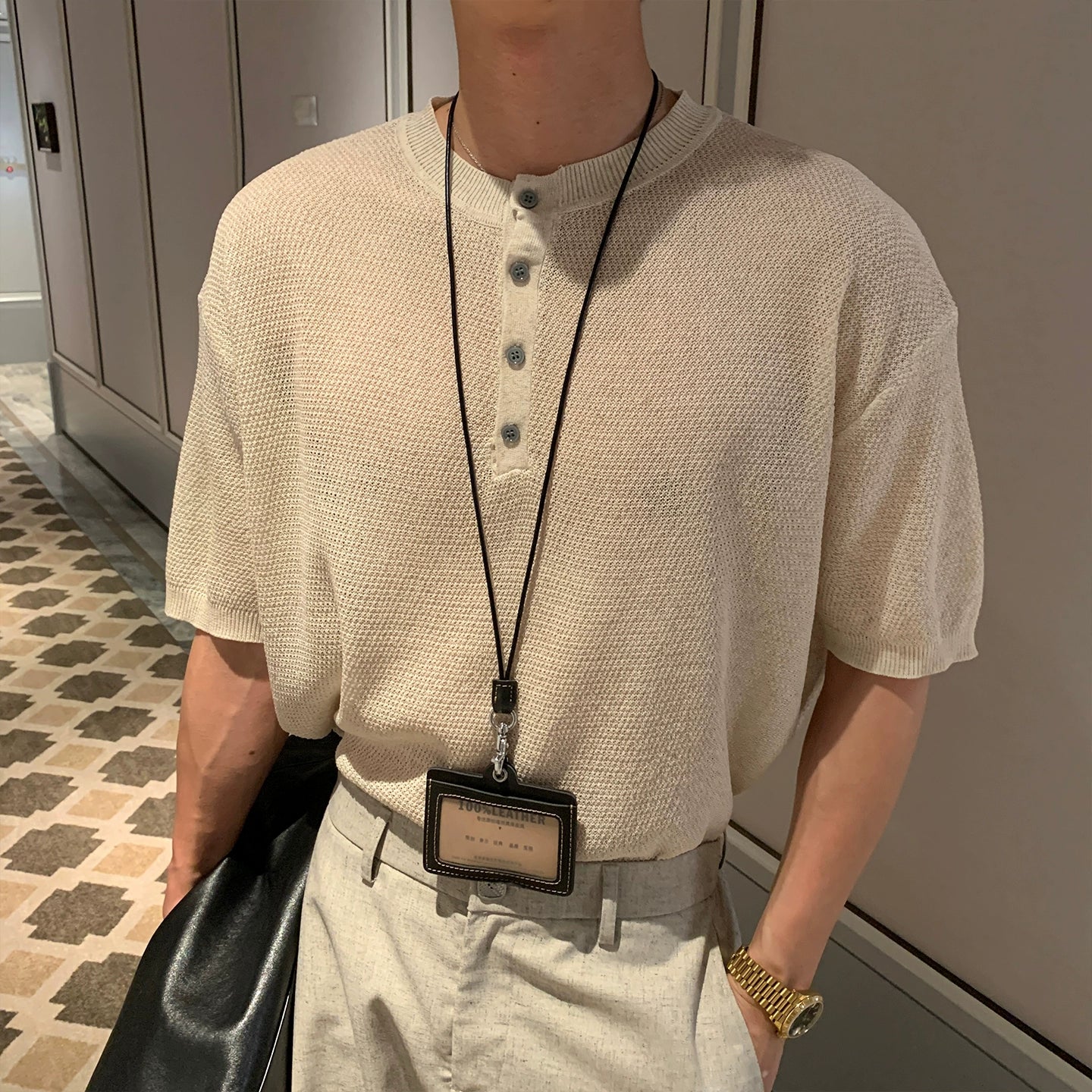 Cooling Linen Knit Henry Neck Short Sleeve T-Shirt WN20468