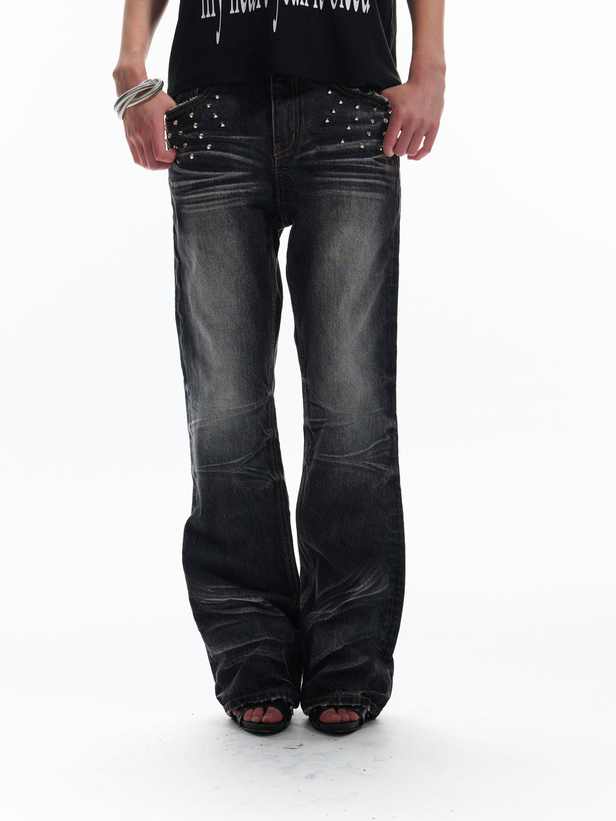Washed Whisker Flare Denim Jeans WN27225