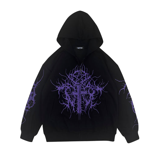 Gothic Print Oversize Zipper Hoodie WN15577