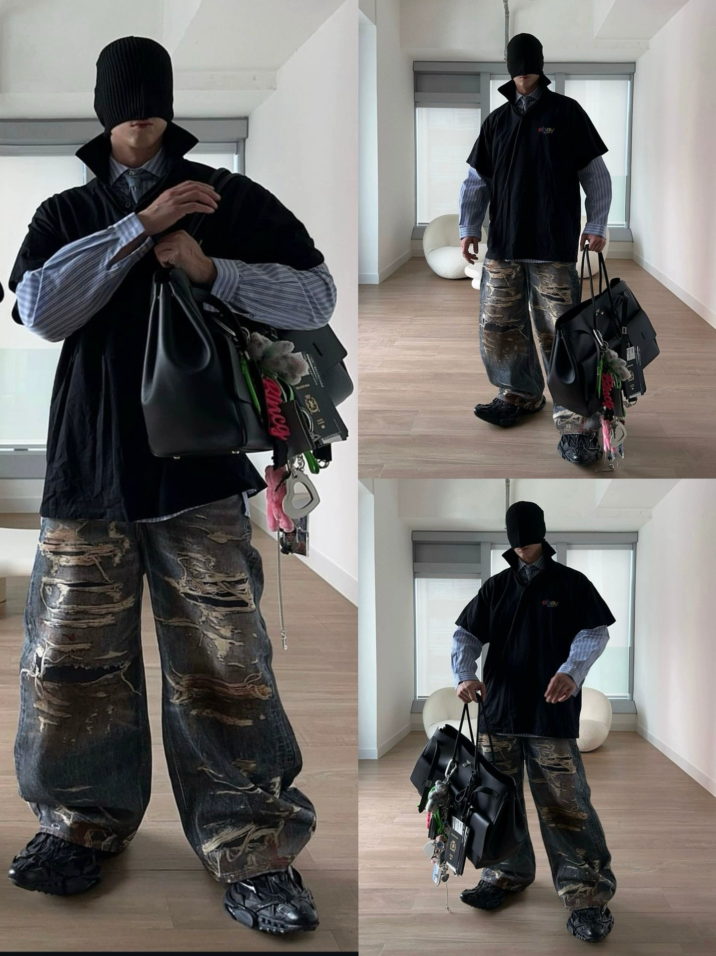 Washed Dirty Stain Damage Digital Print Denim Jeans WN19686