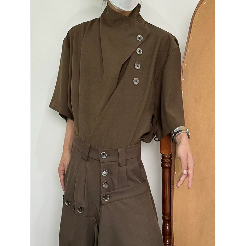 Asymmetry Button Design Short Sleeve Shirt WN19952