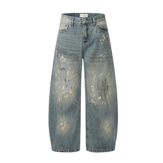 Washed Heavy-Duty Curved Denim Jeans WN12783