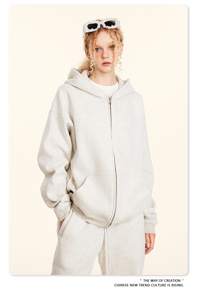 Fleece Lining Oversize Washed Zipper Hoodie WN9943