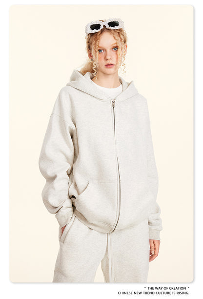 Fleece Lining Oversize Washed Zipper Hoodie WN9943