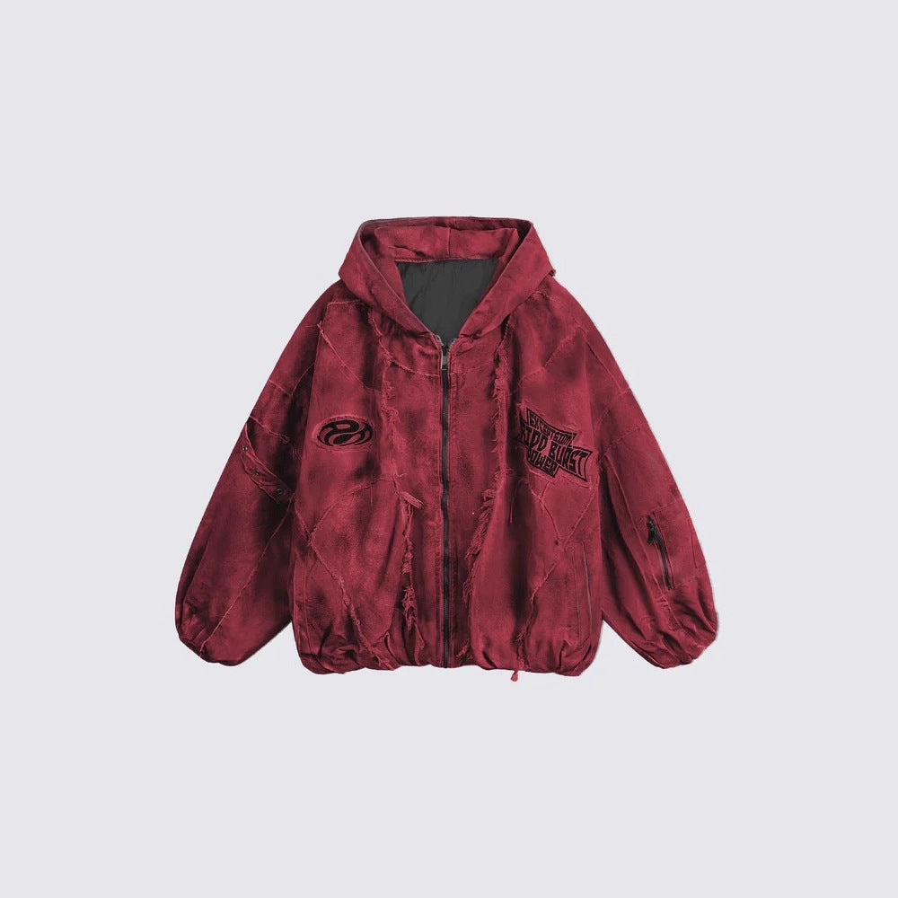 Washed Graphic Pocket Detail Hooded Jacket WN27967