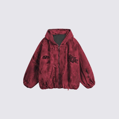 Washed Graphic Pocket Detail Hooded Jacket WN27967