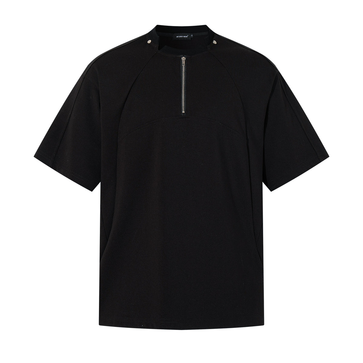 Half Zipper High-Neck Structured Short Sleeve T-Shirt WN26874