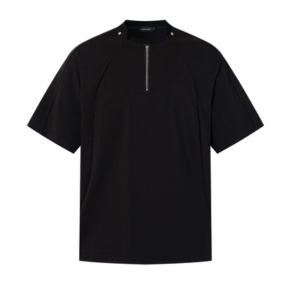 Half Zipper High-Neck Structured Short Sleeve T-Shirt WN26874