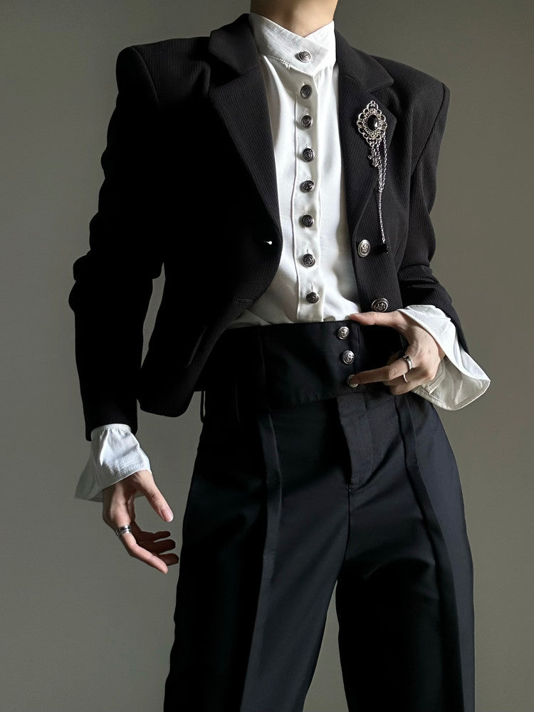 Standing-Collar Drape Design Long Sleeve Shirt WN23121