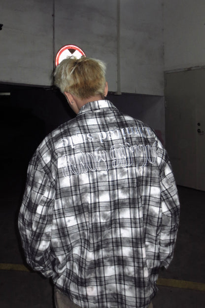 Plaid Washed Back Letter Print Long Sleeve Shirt WN27403