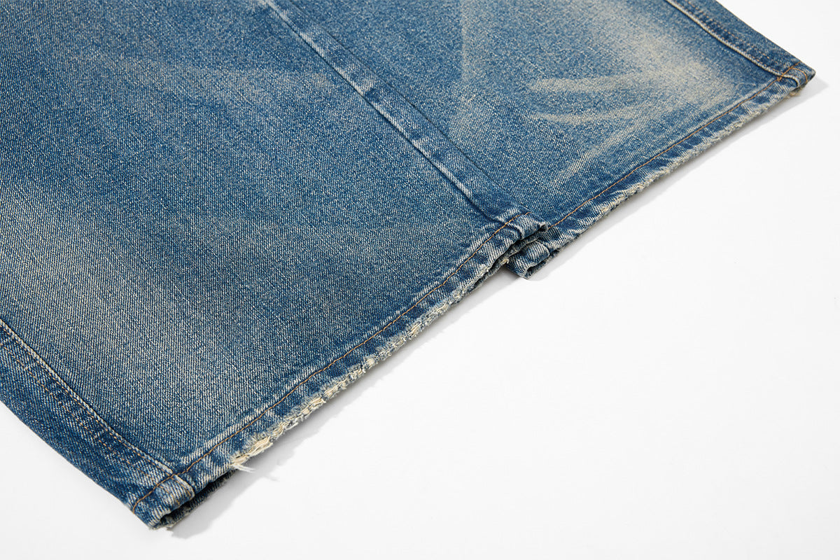 Embroidery Curved Wide Leg Denim Jeans WN25554