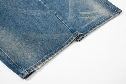 Embroidery Curved Wide Leg Denim Jeans WN25554