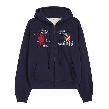 Embroidery Fleece Oversize Zipper Hoodie WN24392