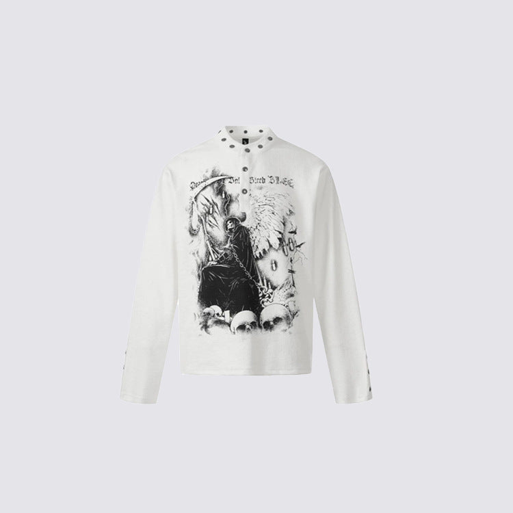 Grim Reaper Print Oversize Long Sleeve T-Shirt WN27957