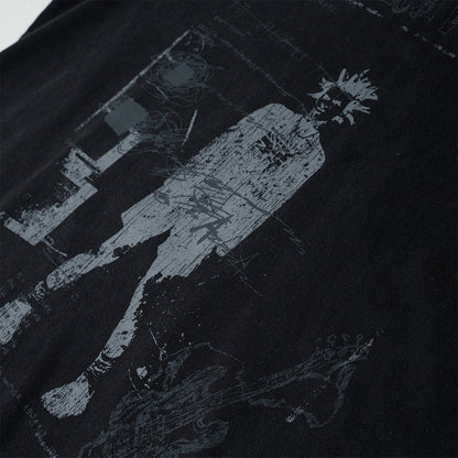 Graphic Print Wash Damage Round Neck Short Sleeve T-Shirt WN25663