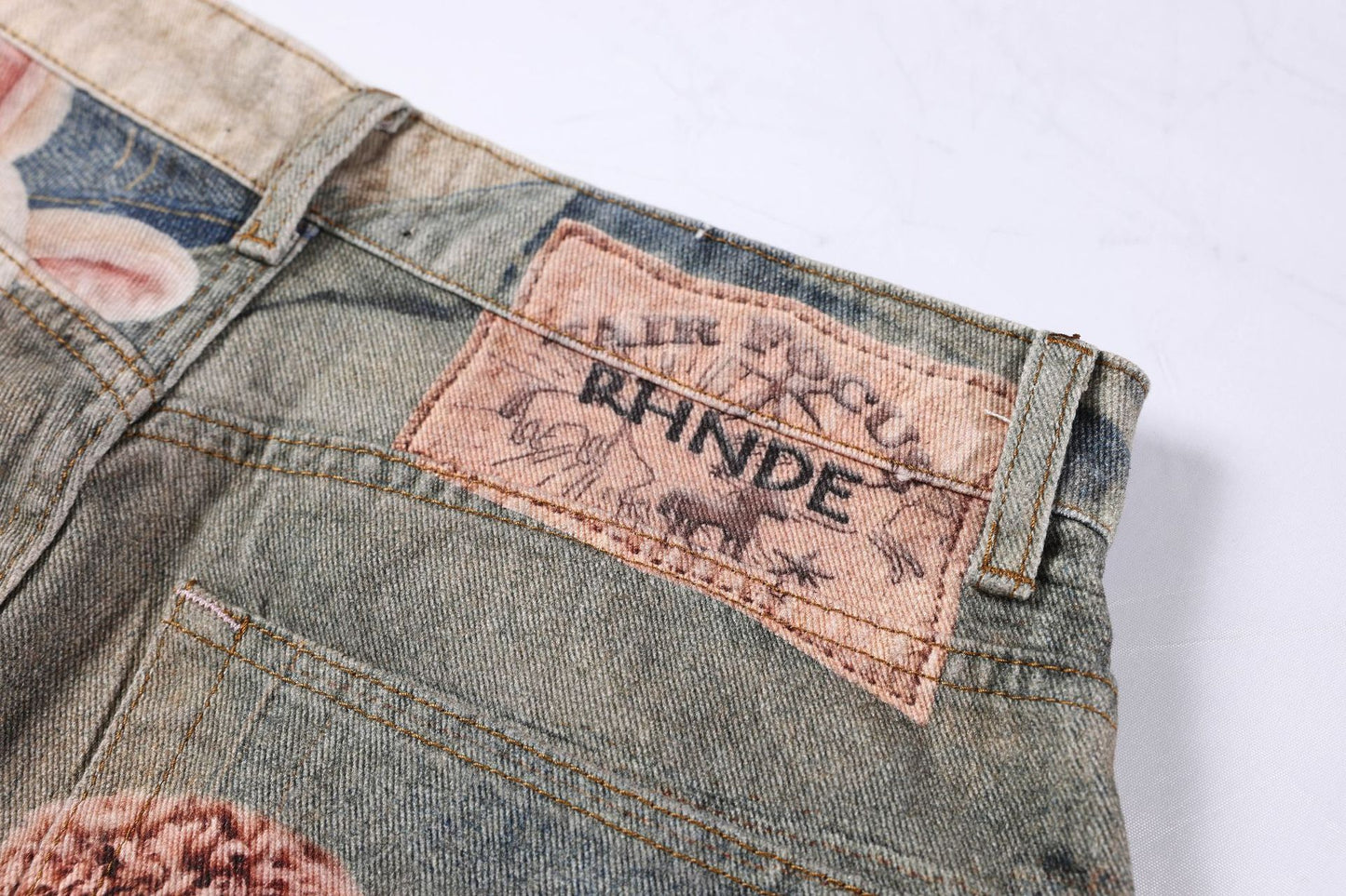 Washed 3D Graphic Print Wide Leg Denim Jeans WN26139