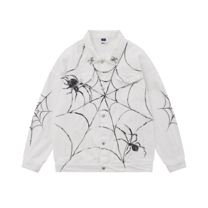 Spiderweb Graffiti Oversize Denim Jacket WN11136