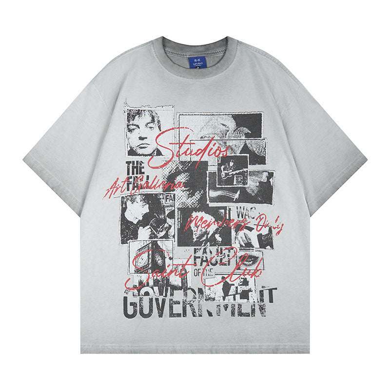 Graphic Print Wash Damage Cotton Short Sleeve T-Shirt WN25645