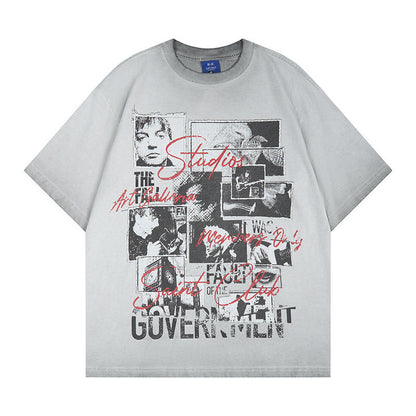 Graphic Print Wash Damage Cotton Short Sleeve T-Shirt WN25645