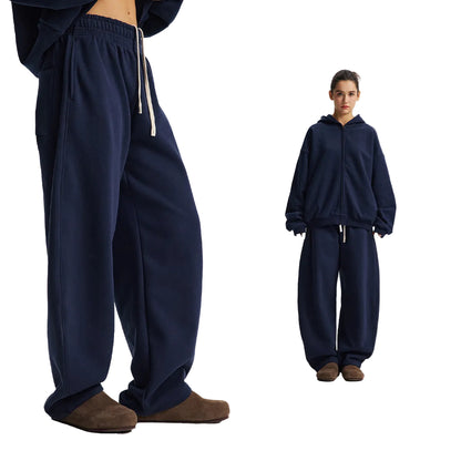 Fleece Lining Side Pocket Zipper Hoodie & Fleece Lining Wide Leg Sweatpants Setup WN23114
