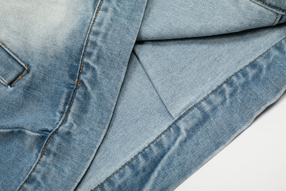 Faded Panel Stand Neck Denim Jacket WN28058