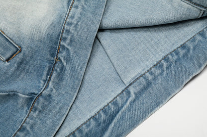 Faded Panel Stand Neck Denim Jacket WN28058