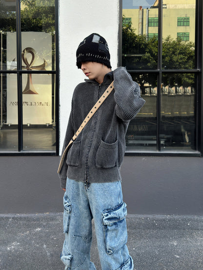 Lapel Minimal Zipper Knit Cardigan WN22998