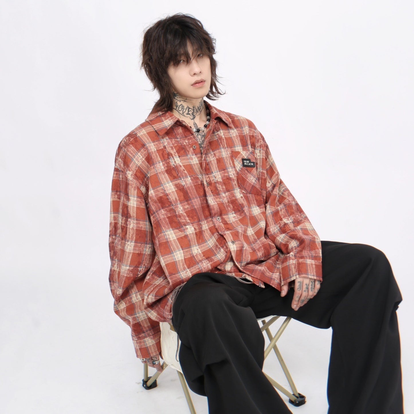 Label Design Tie Dyed Plaid Oversize Shirt WN6956