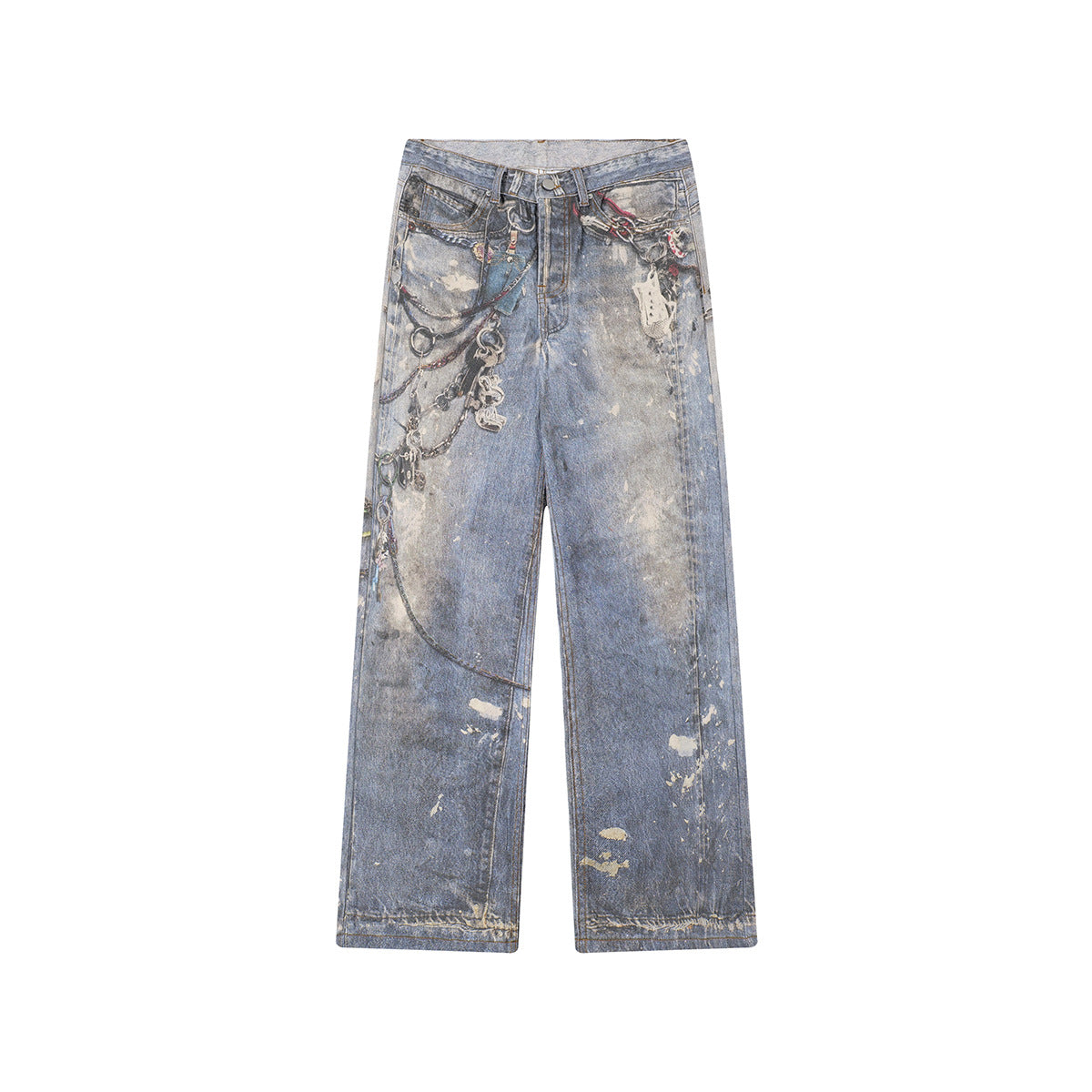 Washed Print Straight Denim Jeans WN12660