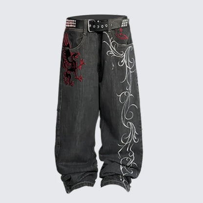 Embroidery Wide Leg Denim Jeans WN28049
