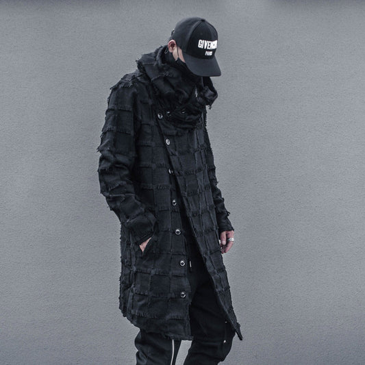 Texture Standing-Collar Asymmetric Hem Coat WN22560