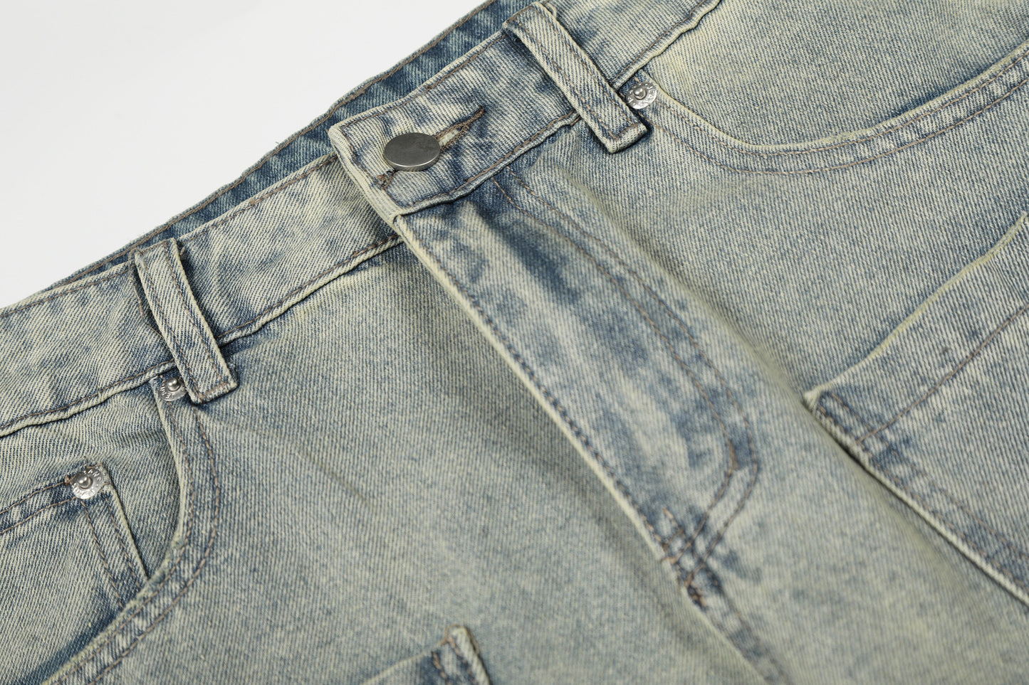 Washed Paint Pocket Wide Leg Denim Jeans WN25792