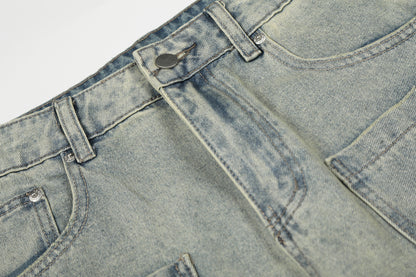 Washed Paint Pocket Wide Leg Denim Jeans WN25792
