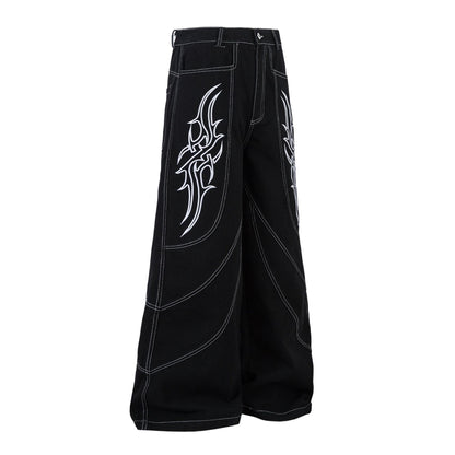 Embroidery Wide Leg Denim Jeans WN14131