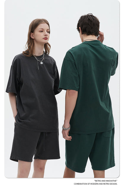 Oversize Washed Short-sleeve-T-shirt & Washed Short Sweatpants Setup WN6633-K