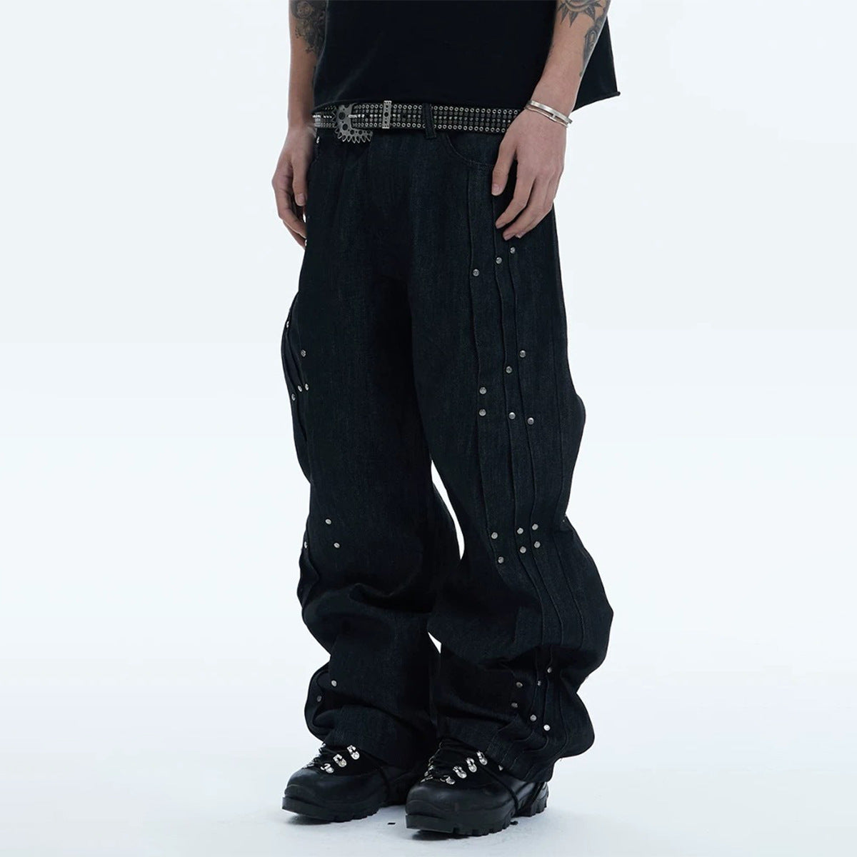 Heavyweight Studs Wide Leg Denim Jeans WN25687