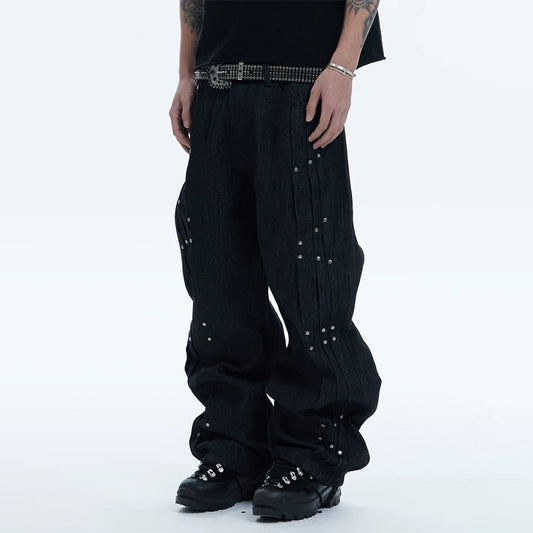 Studs Panel Wide Leg Denim Jeans WN23581
