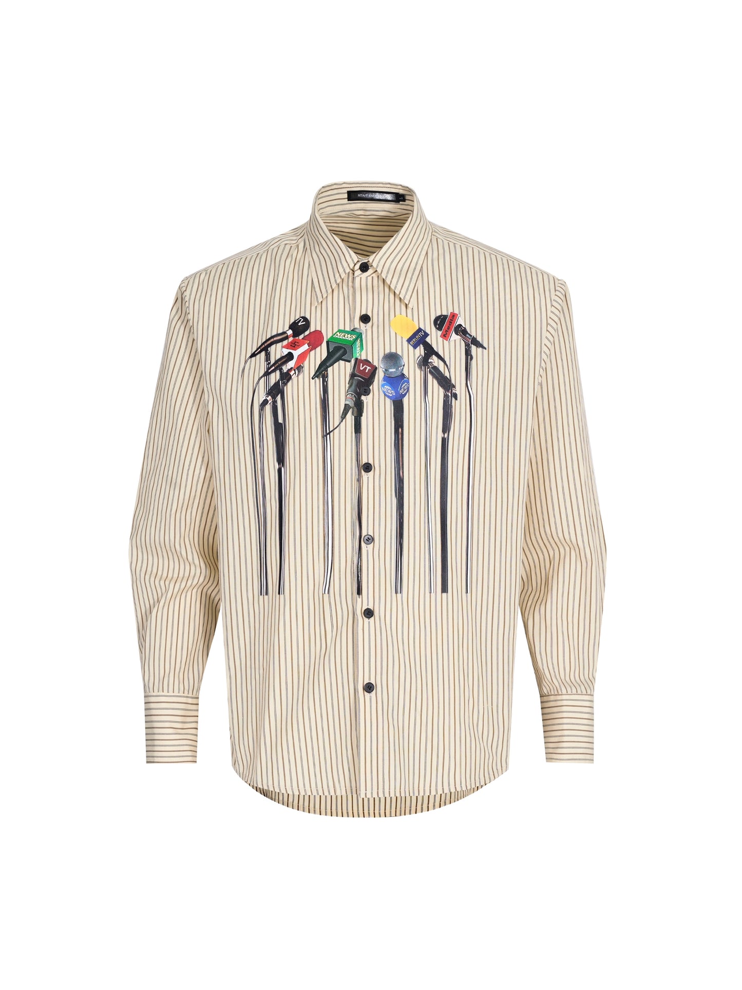 Striped Art Print Shoulder-Pad Long Sleeve Shirt WN21774