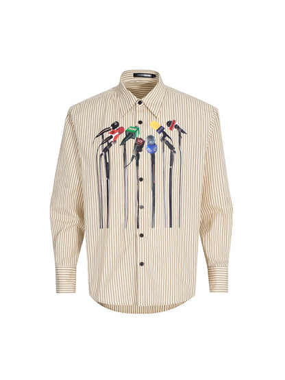 Striped Art Print Shoulder-Pad Long Sleeve Shirt WN21774