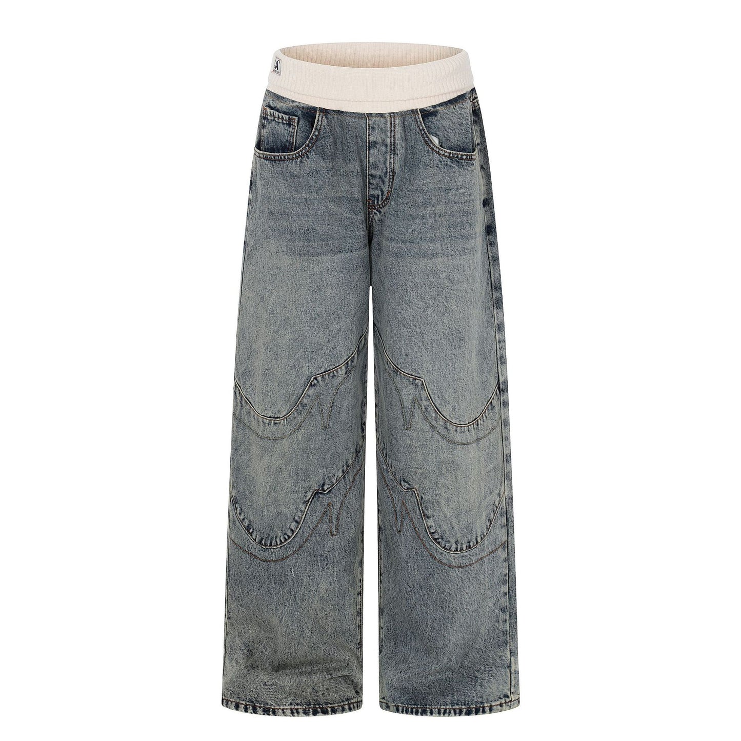 Deconstruction Patchwork Wide Leg Denim Jeans WN25851