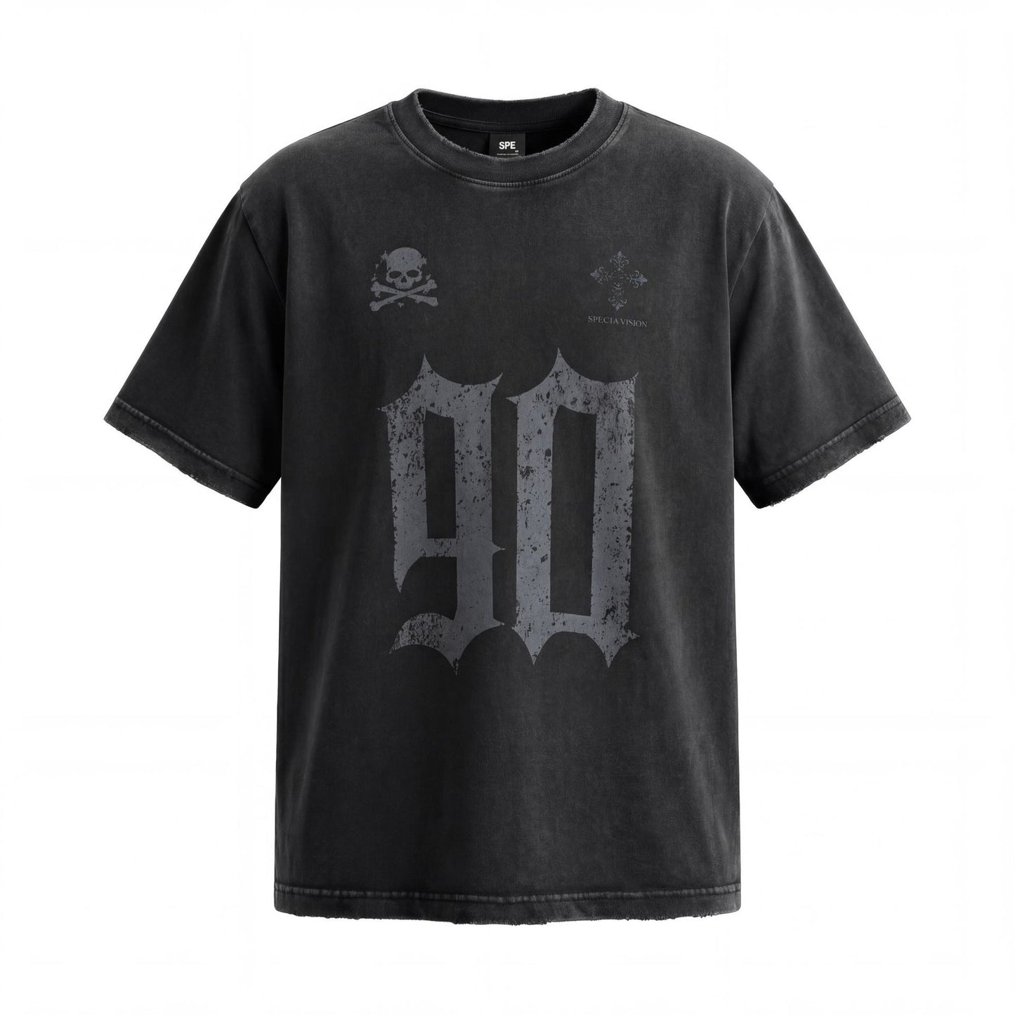 Fade Washed Skull Number Print Short Sleeve T-Shirt WN25769